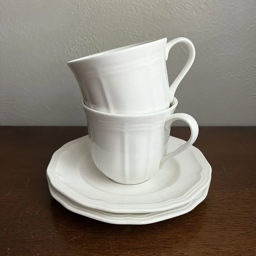 Mikasa Lot of 2 Cup Saucer Super Strong China ULTIMA + PLUS HK 400 Antique White